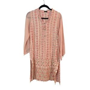 Agha Noor Peach Embroidered Sequin Kurta Tunic Top Small Pakistani Designer
